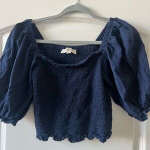 LOFT Dark Blue Smocked Blouse
